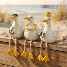 Nautical Seagull Figurine Resin Coastal Beach Home Decor Ornament Yellow White picture
