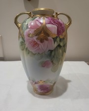 Antique Large Japanese Gilt Floral Double Handle Porcelain Vase picture