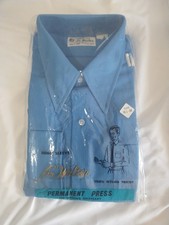 Vtg Sir Walter Nylon Blue Dress Shirt Mens 16 1/2-34 SS Kresge Kmart 1970's Nos  picture
