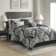 7 Piece Cotton Printed Comforter Set Black King picture