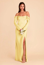 Birdy Grey Maya Matte Satin Off Shoulder Long Sleeve Dress, Size M Lemon Sorbet picture