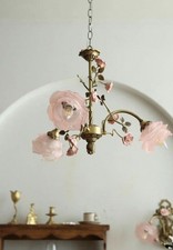 French Vintage Rose Chandelier Romantic Floral Ceiling Light Pink Cottagecore picture
