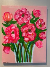 Original Painting Abstract  Red and Pink Bouquet 11x14