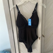 NWT CUPSHE Size M Black One-Piece Swimsuit Lined with Adjustable straps. picture