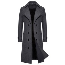 Winter Long Double Breasted Trench Coat Men's Woolen picture