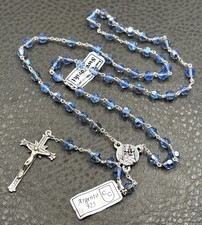 Vintage Italian Swarovski Crystal Rosary Sterling Silver 925 Blue AB Beads 21” picture