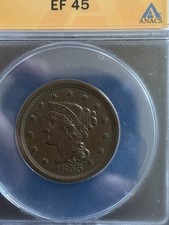 1855 1C Braided Hair Large Cent EF 45 picture
