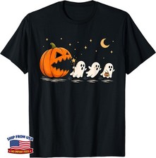 Funny Pumpkin Chasing Ghost Trendy Halloween Spooky Autumn T-Shirt picture