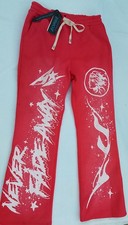 NWT ROMWE Red Wht Bold Graphic Unisex Spring Casual Streetwear Leisure Pants Lg  picture