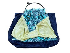 Handmade Kiss Lock Handle Handbag Amy Butler Fabric Blue Teal Floral Satchel picture