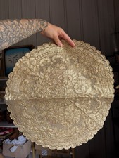 Vintage Dentelle Dognin French Lace Placemat Round 18” Made In France GOLD Pair  picture