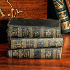 Nice 3 Volume Antique Miniature Leather Book Set Lives Scottish Poets Scotland picture