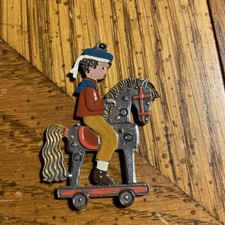 Vintage KUHN ZINN Painted Enamel Pewter Boy Riding A Horse Ornament picture