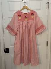 She’s All That Vintage Womens L Pink White Night Gown Pajamas Floral Embroidered picture