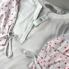 LOFT Women White Puff Sleeve Polka Dot Embroidered NWT Large small mark on shirt picture