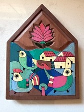 VTG El Salvador Folk Art Hand Painted Wood Plaque La Palma 'The Seed of God' picture