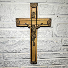 Vintage Wood Crucifix 14” Ste Anne de Beaupré Pilgrimage Souvenir Catholic Cross picture