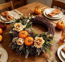 Fall, Thanksgiving Wreaths Decor, Pumpkin Leaves Floral Lovely Doll, Thanksgivin picture