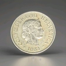 Switzerland 5 Rappen 1883B  Helvetica Coin, KM26, AU50. Beautiful Coin. picture