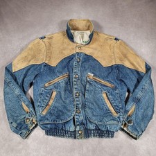 Vintage Georges Marciano Guess Jacket Mens Small Blue Denim Leather Mcfly USA 86 picture