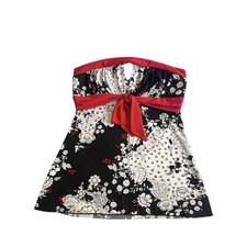 VTG TrashyY2k Goth Fairy Grunge Black Red Keyhole Flower Tube Top Size Medium picture