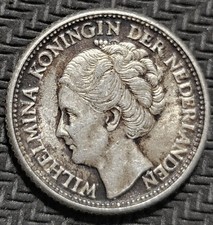 1944 WWII Netherlands 25 Cents Silver Coin picture
