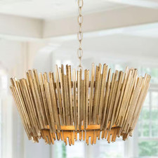 Uolfin Modern Antique Gold Drum Island Chandelier with Handmade Wood Strips picture