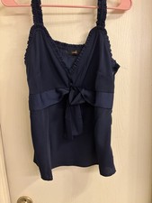 Entwined Navy Blue Sleeveless Blouse with Front Tie Detail picture