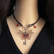 Women's Butterfly Wings Key Pendant Necklace Vintage Fashion Y2K Alloy Necklace picture