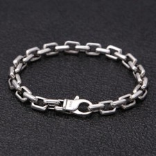 Pure S925 Sterling Silver Bracelet Women Men Vintage 7mm Square Cable Link picture