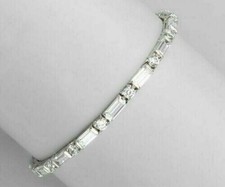 6Ct Baguette &Round Cut Lab-Created Tennis Pretty Bracelet 14k White Gold Plated picture