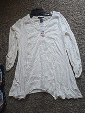 New  Womens RXB Ivory 3/4 Roll Tab Sleeve Split V Tunic Shirt Blouse Size S picture