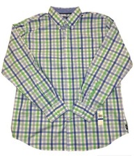 New  Izod Men's X-Large Button Down Plaid Long Sleeve Shirts Green & Blue picture