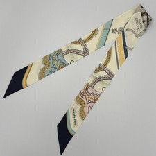 Hermes Grand Apparat Twilly Silk Scarf Ivoire Rose Marine Ivory Multicolor picture