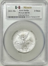 2022 MEXICO LIBERTAD 2 OZNA SILVER PCGS MS70 FIRST STRIKE - LOW POP / KEY DATE picture