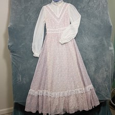 Vintage Gunne Sax Jessica San Francisco Floral Lace Maxi Dress Pink Purple 5 picture
