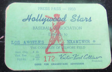 RARE 1953 PRESS PASS HOLLYWOOD STARS BASEBALL ASSOCIATION picture