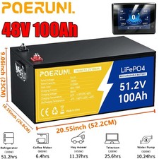NEW 100Ah 48V LiFePO4 Lithium Battery Built-in BMS + LCD Monitor For Golf Carts picture