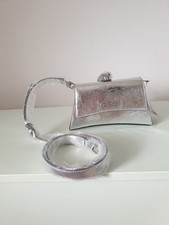 Guess Silver Metallic Mini Shoulder Bag Crackle Flap Top Handle New With Tags picture