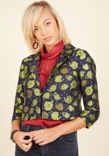 ModCloth Catch Your Fancy Teacup Blazer Size Medium- Navy & Blue picture