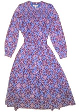 NWT Boden Cecily 100% Cotton Midi Dress Blue Purple Floral Smocked Belted 14R picture