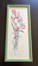 TULIPS II By Rosalind Oesterle Lithograph Print 1996 Green Frame USA 21X9 picture