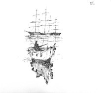 Nautical Fisherman Ink Drawing Impressionism On Paper 14”x17” Original Signed picture