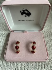 Camrose & Kross Audrey Hepburn  Red Enamel Gold Tone 1/2 Hoop Earrings  picture