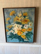 Large Vintage 1960s Mid-Century Floral Impasto Oil Painting M. Katsilometes picture