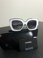 CHANEL Women’s Oversized Square Sunglasses White Plastic Gray Tinted Logo picture