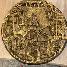 Vintage Chinese Gilt Gold sculpture Battle Scene, Red & Gold 18 inch Historical picture