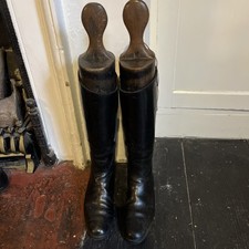 Lovely Pair Of Antique Leather Riding / Field Boots with Wooden Boot Trees picture