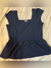 Maurices Navy Blue Textured Eyelet Peplum Tank Top Size L picture
