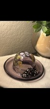 RARE Fenton #1 of 2500 Amethyst Glass Wildflower Hat Hand Painted picture